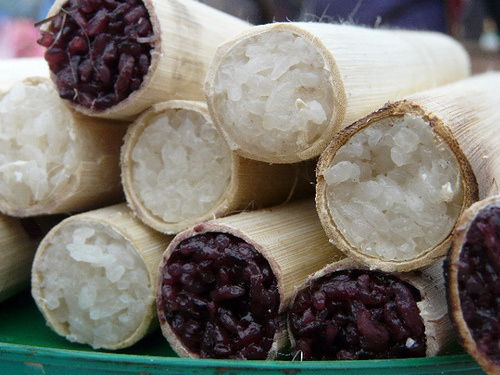 Cooking class in Vietnam, Sticky rice in bamboo, traditional food of White Thai ethnic in Vietnam